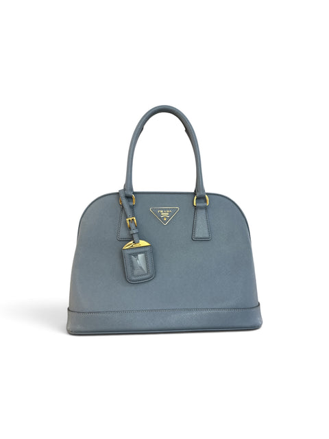 Prada Hand Bag Saffiano Leather Blue Gold 208403A