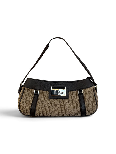 Christian Dior Trotter Canvas Street Chic Shoulder Bag Beige Silver