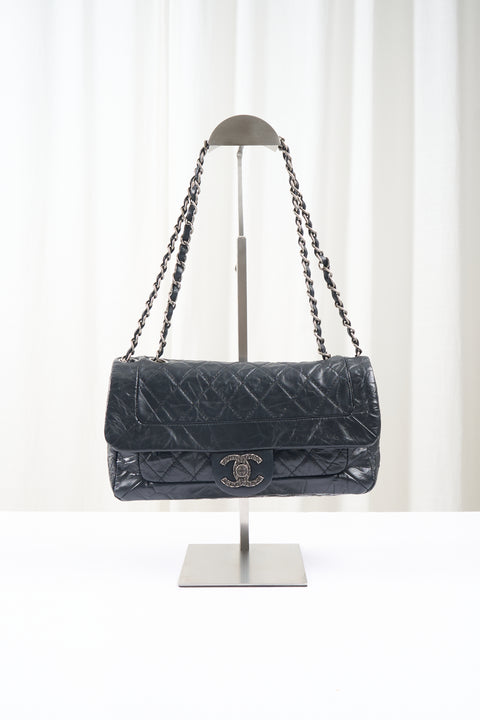 Chanel Matelasse 25 Hand Bag Lamb Skin Black Sliver