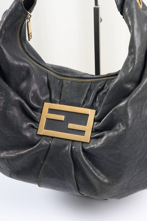 Fendi Black Leather Gold Logo Shoulder Bag