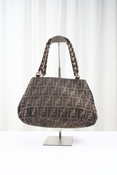 Fendi Mia Brown Zucca Canvas Shoulder Bag