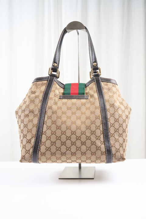 Gucci GG Canvas Tote Bag Beige Gold