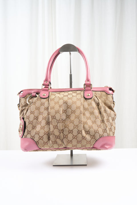 Gucci GG Canvas Sukey Hand Bag 2way Beige Gold