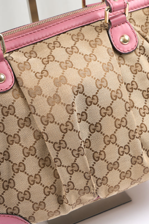 Gucci GG Canvas Sukey Hand Bag 2way Beige Gold