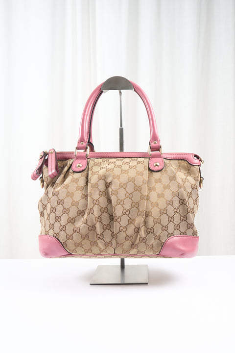 Gucci GG Canvas Sukey Hand Bag 2way Beige Gold