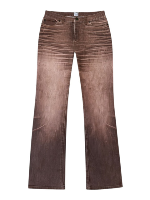CHEZ SNOW BUNNY brown Cavalli jeans featuring a faded wash and classic five-pocket denim design.