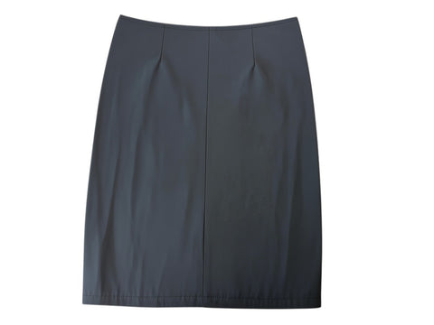 CHEZ SNOW BUNNY vintage grey nylon skirt with a structured pencil silhouette and clean stitched hemline.