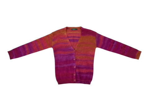 CHEZ SNOW BUNNY United Colors of Benetton rainbow striped V-neck cardigan with button-down front