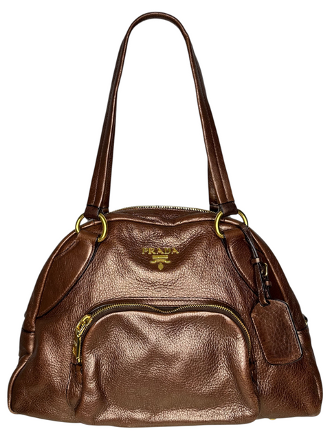 Prada Metallic Bronze Leather Shoulder Bag