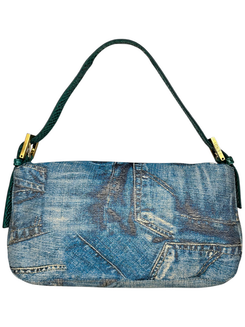 Fendi Baguette Denim Print Canvas With Python