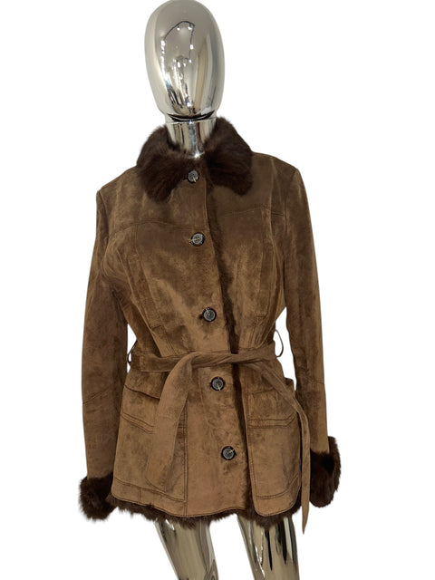 Brown Jacket Daim Real Fur Lineaemme