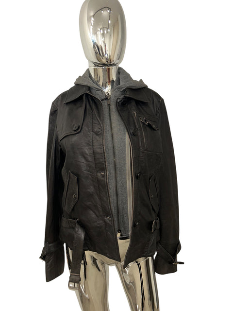 Edgy Layered Leather Jacket & Hoodie