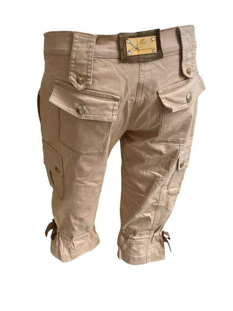 Miss Blumarine Beige Cargo Capri With Bow