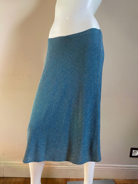 Versace Blue Glitter Midi Skirt