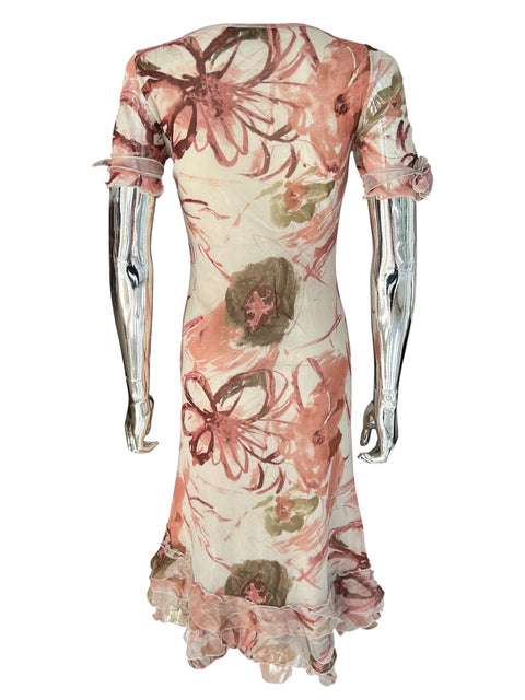 Sonia Foriuna Mesh Beige Burgundy Flower Dress