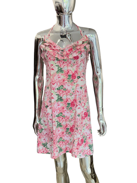 Blumarine Beachwear Pink Rose Print Dress