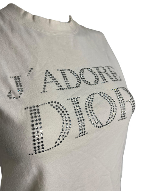 Christian Dior White Rhinestone J’adore Dior Tank Top