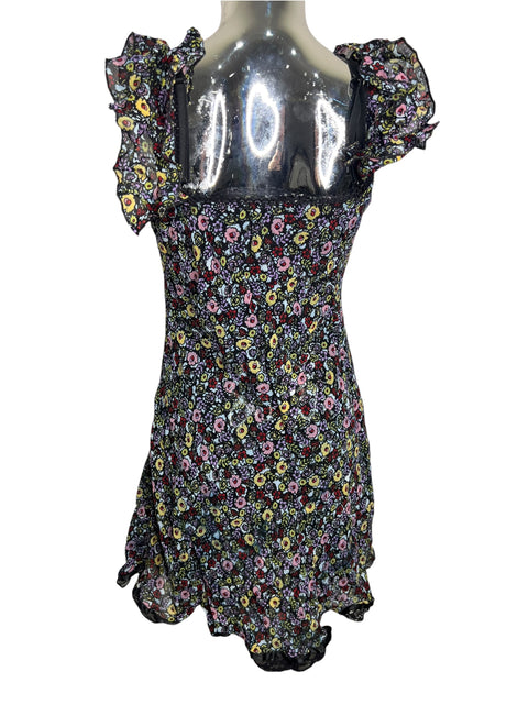 Vintage Black Purple Flowers Print Dress