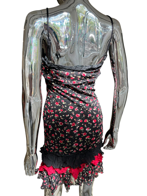 Vintage Black Red Flowers  Mesh Dress