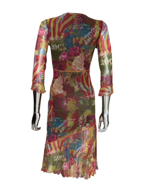 Ribbs Colorful Graphics Longsleeve Mesh Dress