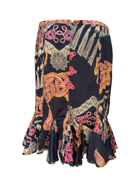 Just Cavalli Black Tassel Print Satin Skirt