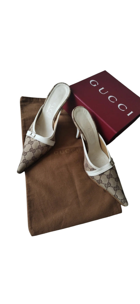 Gucci Beige Mono Heels Size 38