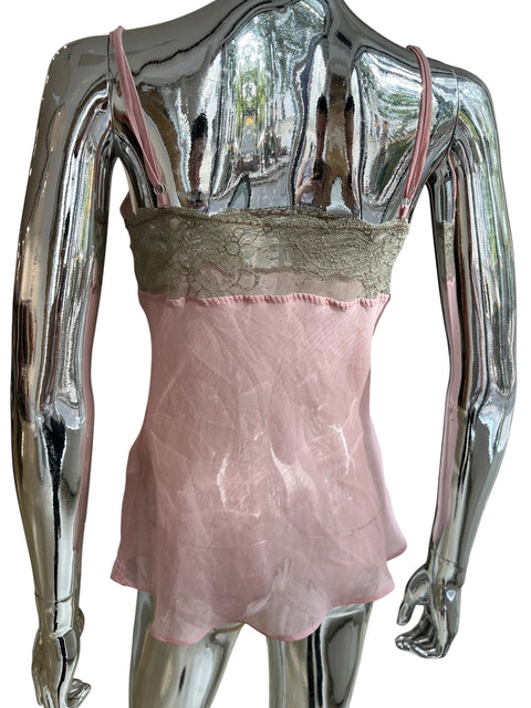Vintage Pink Silk Effect Lace Top