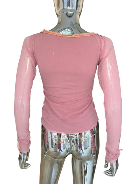 Vintage Pale Pink Tulle Longsleeve With Velvet Details
