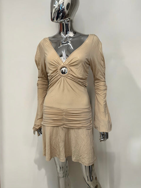 Beige Long Sleeve Dress