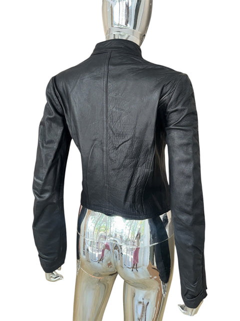 MA.RI.PO.SA High-Neck Black Real Leather Jacket