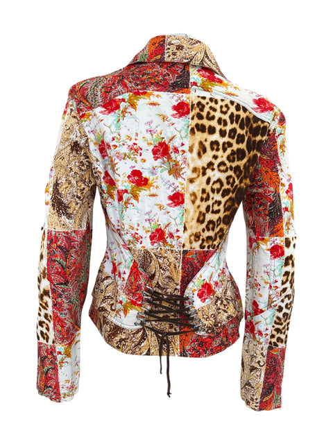 Roberto Cavalli Patchwork Lace-Up Jacket