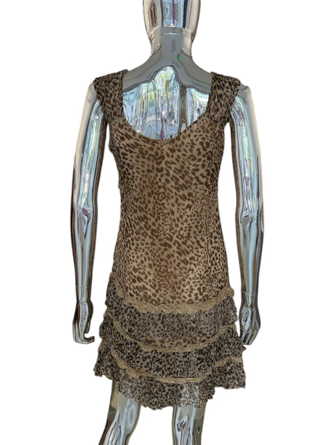 Blugirl Leopard Print Ruffled Silk Dresss