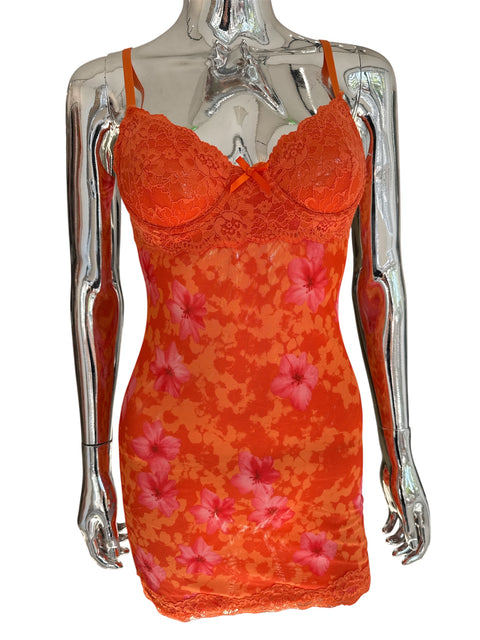 Vintage Mesh Orange Flower Dress