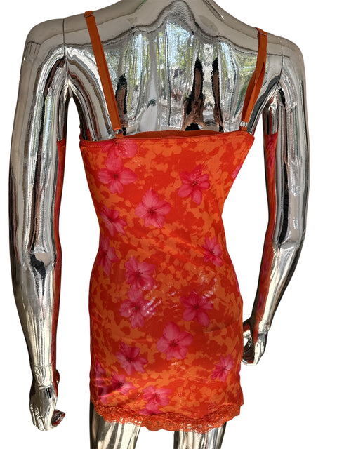 Vintage Mesh Orange Flower Dress