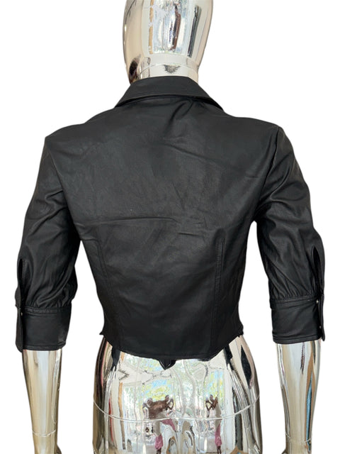 Pinko Fitted Black Pleather Cropped Jacket
