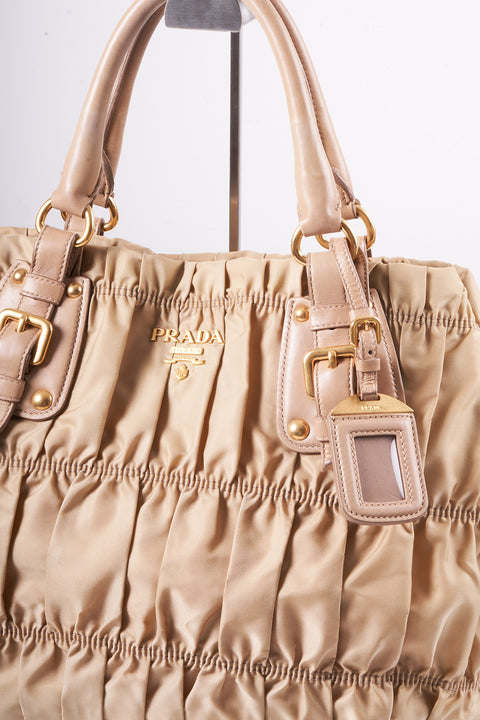 Prada Hand Bag Nylon Beige Gold