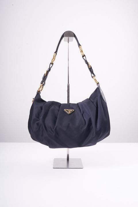 Prada Shoulder Bag Nylon Navy Gold