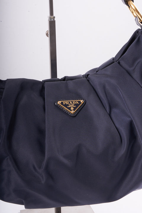 Prada Shoulder Bag Nylon Navy Gold