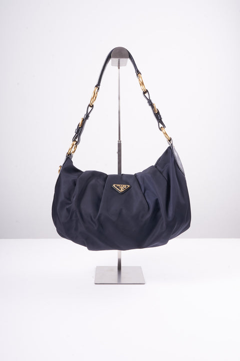 Prada Shoulder Bag Nylon Navy Gold
