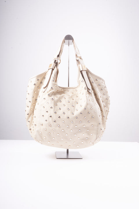 Givenchy Rhinestone Shoulder Bag Leather White Gold