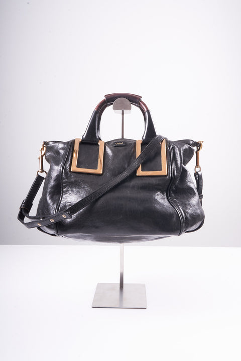 CHLOE ETEL HAND BAG LEATHER 2WAY BLACK GOLD