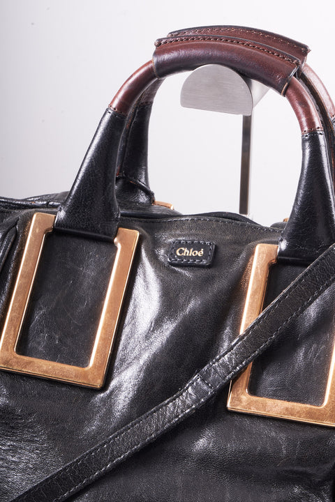 CHLOE ETEL HAND BAG LEATHER 2WAY BLACK GOLD