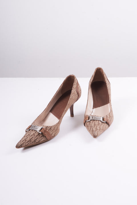Dior Beige Monogram Buckles Heels