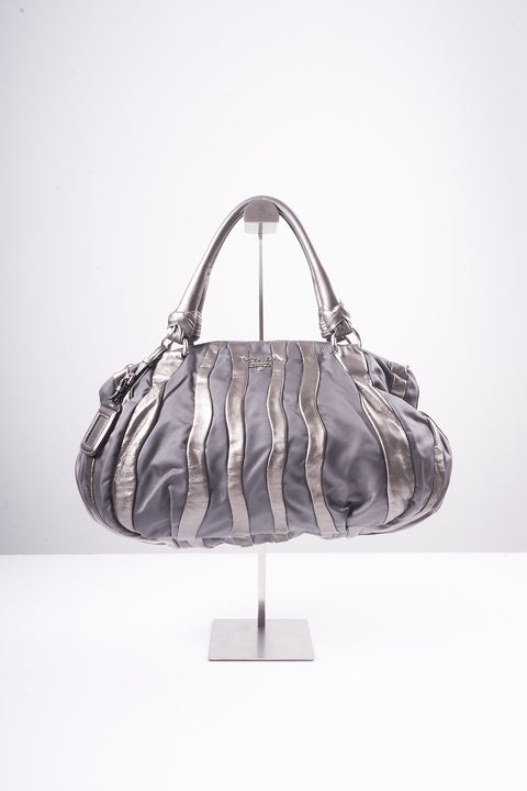 Prada Hand Bag Nylon Leather Silver