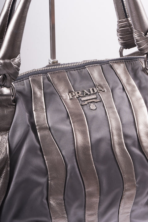 Prada Hand Bag Nylon Leather Silver