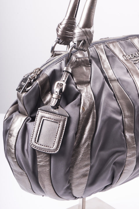 Prada Hand Bag Nylon Leather Silver
