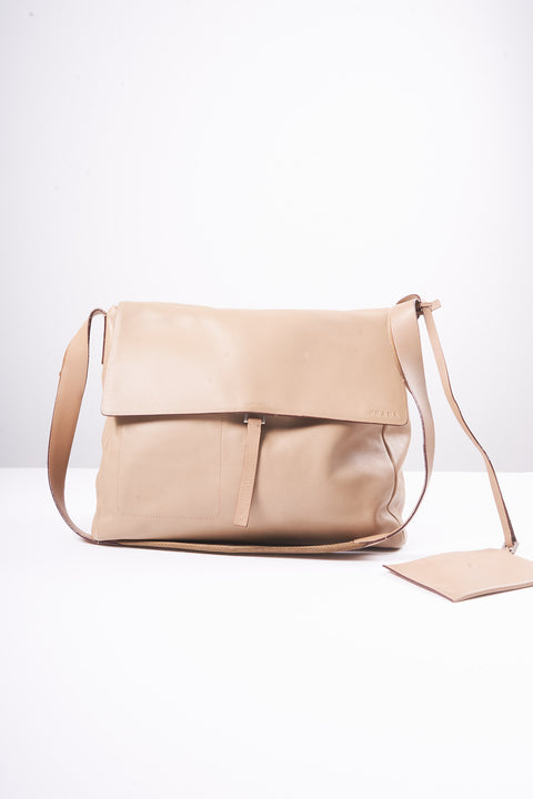 Prada Shoulder Bag Leather Nylon Beige