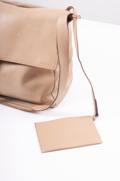 Prada Shoulder Bag Leather Nylon Beige