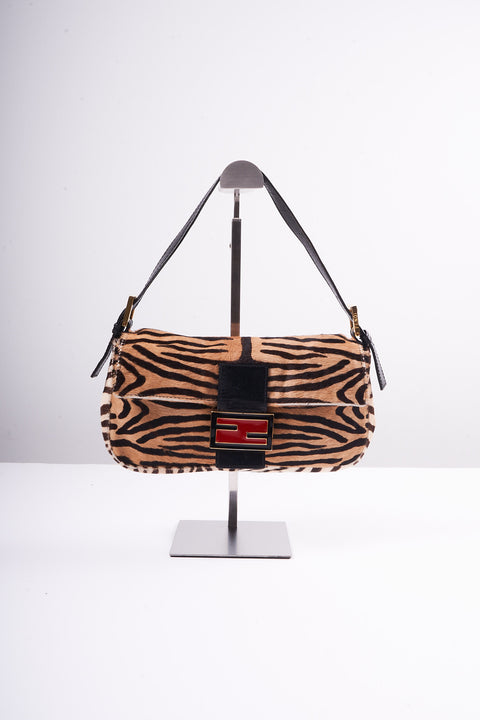 Fendi Baguette Zebra Pony Hair Shoulder Bag