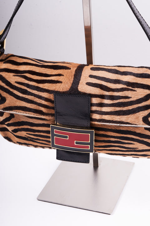 Fendi Baguette Zebra Pony Hair Shoulder Bag
